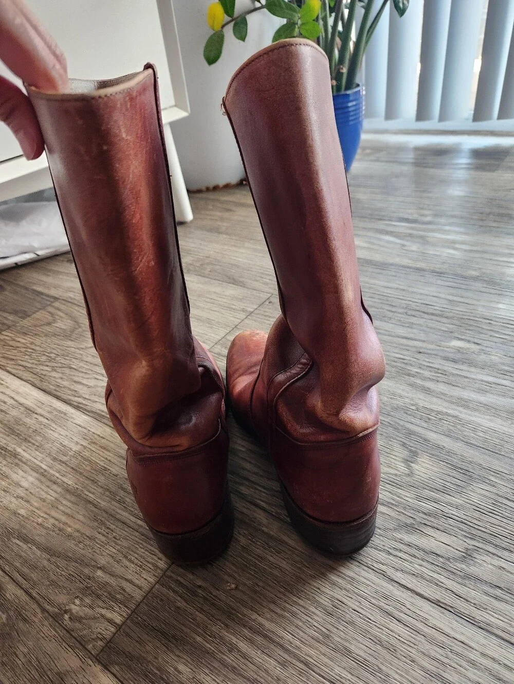 Vintage Frye Campus Cognac Brown Distressed Leather Boots Size 11D